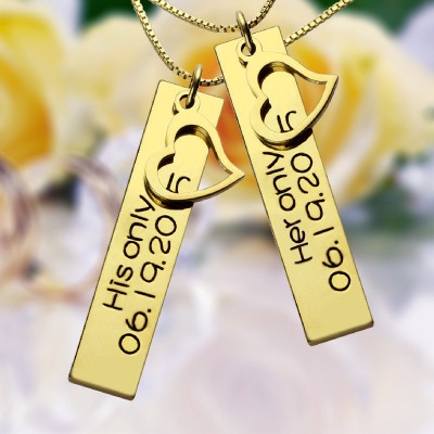 Couples Bar Necklace Engraved Name  Date 18ct Gold Plated - Name My Jewelry ™