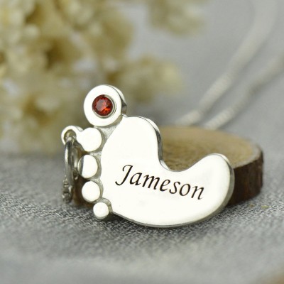 personalized Mothers Baby Feet Necklace with birthstone  Name  - Name My Jewelry ™