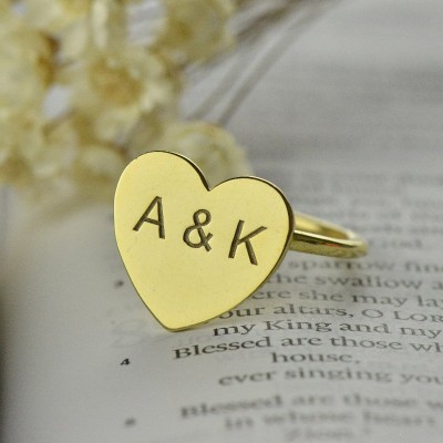 Engraved Sweetheart Ring with Double Initials 18ct Gold Plated - Name My Jewelry ™