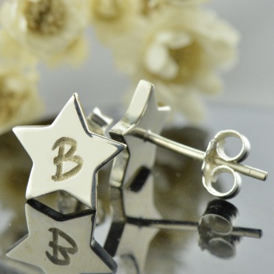 personalized Star Stud Initial Earrings In Silver - Name My Jewelry ™