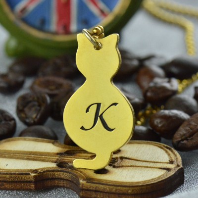 Gold Over Cat Initial Pendant Necklace - Name My Jewelry ™
