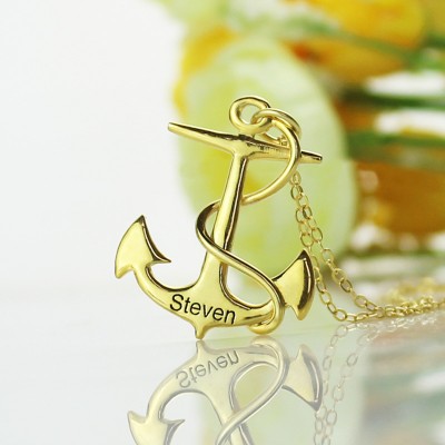 Anchor Necklace Charms Engraved Your Name 18ct Gold Plated Silver - Name My Jewelry ™