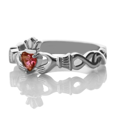 Ladies Claddagh Rings With Birthstone  Name White Gold Plated Silver  - Name My Jewelry ™