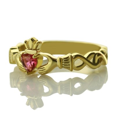Ladies Modern Claddagh Rings With Birthstone  Name Gold Plated  - Name My Jewelry ™