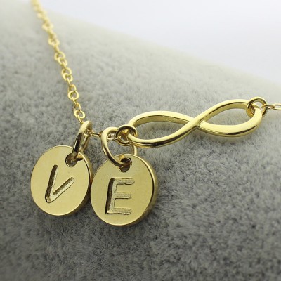 Infinity Necklace With Disc Initial Charm 18ct Gold Plated - Name My Jewelry ™