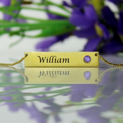 Name Bar Necklace with Birthstone 18ct Gold Plated  - Name My Jewelry ™