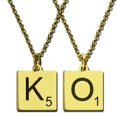 Engraved Scrabble Initial Letter Necklace 18ct Gold Plated - Name My Jewelry ™