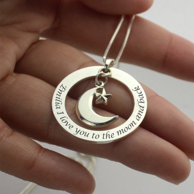 I Love You To The Moon and Back Moon  Start Charm Pendant - Name My Jewelry ™