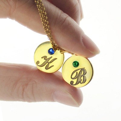 Engraved Initial  Birthstone Disc Charm Necklace 18ct Gold Plated  - Name My Jewelry ™
