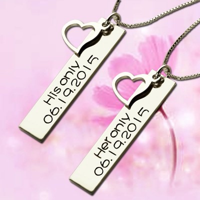 personalized Couple Bar Necklace with Name  Date Silver - Name My Jewelry ™
