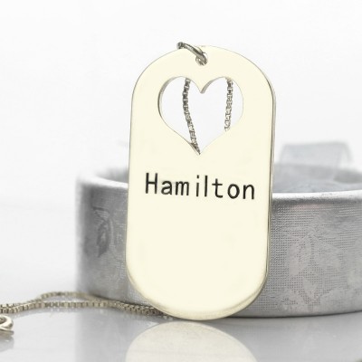 Couples Name Dog Tag Necklace Set with Cut Out Heart - Name My Jewelry ™