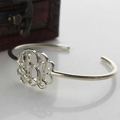 Celebrity Monogrammed Initial Bangle Bracelet Sterling Silver - Name My Jewelry ™
