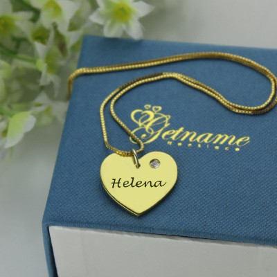 Simple Heart Necklace with Name  Birhtstone 18ct Gold Plated  - Name My Jewelry ™