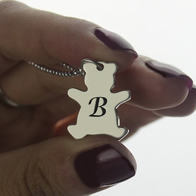 personalized Teddy Bear Initial Necklace Sterling Silver - Name My Jewelry ™