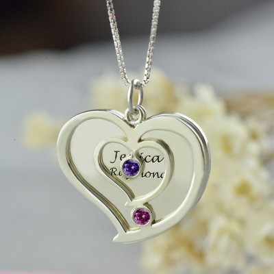 personalized Couples Birthstone Heart Name Necklace  - Name My Jewelry ™