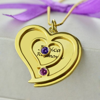 His  Her Birthstone Heart Name Necklace 18ct Gold Plated  - Name My Jewelry ™