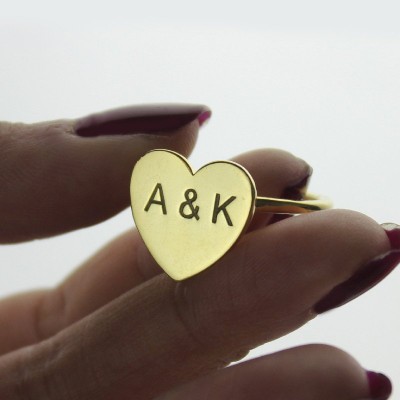 Engraved Sweetheart Ring with Double Initials 18ct Gold Plated - Name My Jewelry ™