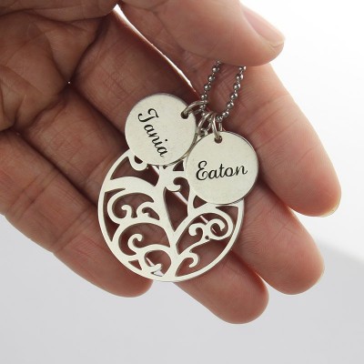 Family Tree Necklace with Custom Name Charm Silver - Name My Jewelry ™
