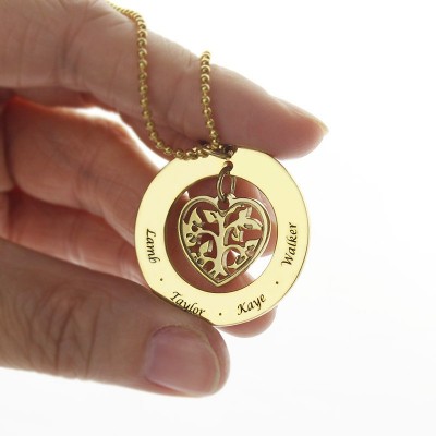 Circle Family Tree Pendant Necklace In 18ct Gold Plated - Name My Jewelry ™