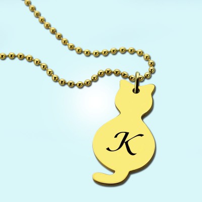 Gold Over Cat Initial Pendant Necklace - Name My Jewelry ™