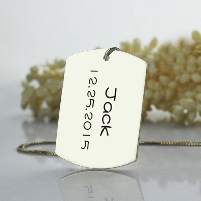 personalized ID Dog Tag Bar Pendant with Name and Birth Date Silver - Name My Jewelry ™