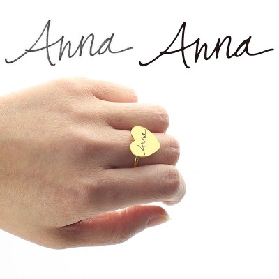 Gold Heart Signet Ring With Your Signature - Name My Jewelry ™
