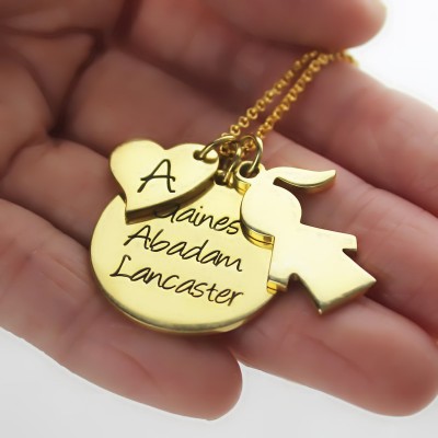Family Names Pendant For Mother With Kids Charm In 18ct Gold Plated - Name My Jewelry ™