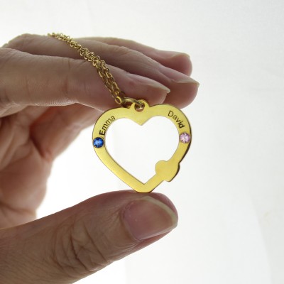 18ct Gold Open Heart Necklace with Double Name  Birthstone  - Name My Jewelry ™