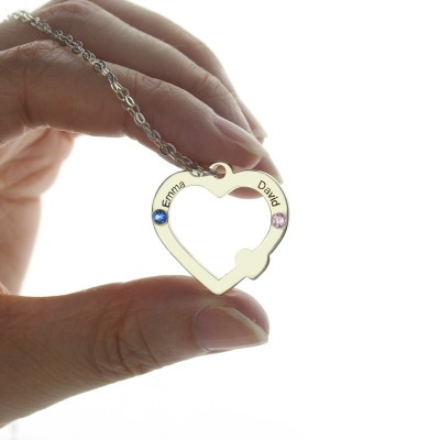 Double Name Open Heart Necklace with Birthstone Sterling Silver  - Name My Jewelry ™