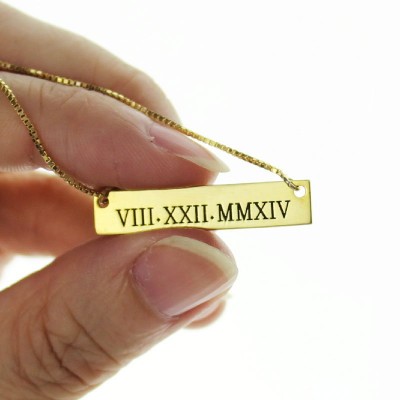personalized Roman Numeral Bar Necklace 18ct Gold Plated - Name My Jewelry ™