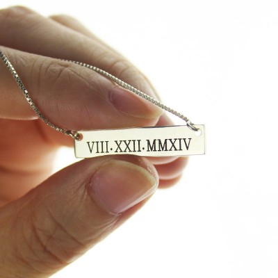Custom Roman Numeral Bar Necklace Sterling Silver - Name My Jewelry ™