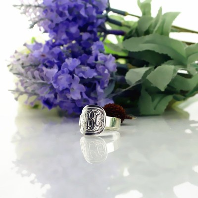 Engraved Designs Monogram Ring Sterling Silver - Name My Jewelry ™