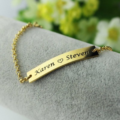 Couple Bar Bracelet Engraved Name 18ct Gold Plated - Name My Jewelry ™