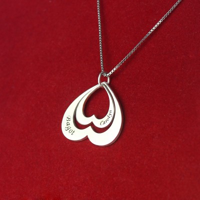Double Heart Pendant With Names For Her Sterling Silver - Name My Jewelry ™