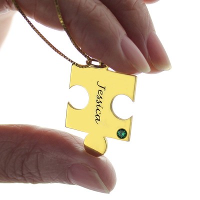 Matching Puzzle Necklace for Couple With Name  Birthstone 18ct Gold Plate  - Name My Jewelry ™