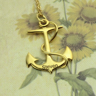 Anchor Necklace Charms Engraved Your Name 18ct Gold Plated Silver - Name My Jewelry ™