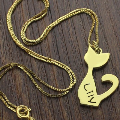 Custom Cat Name Pendant Necklace 18ct Gold Plated Over - Name My Jewelry ™