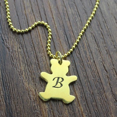 Cute Teddy Bear Initial Charm Necklace 18ct Gold Plated - Name My Jewelry ™