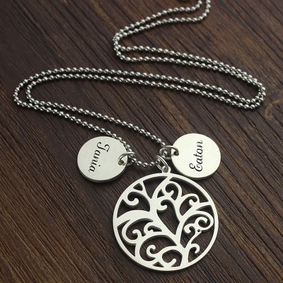 Family Tree Necklace with Custom Name Charm Silver - Name My Jewelry ™