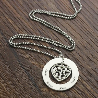 personalized Heart Family Tree Necklace Sterling Silver - Name My Jewelry ™