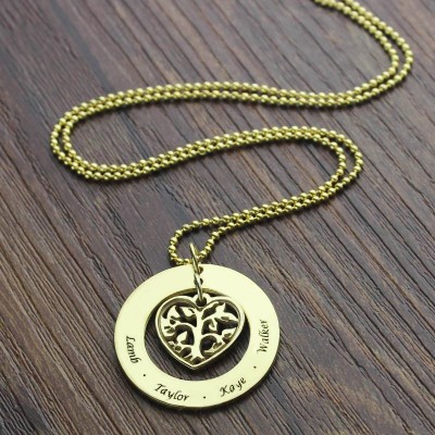 Circle Family Tree Pendant Necklace In 18ct Gold Plated - Name My Jewelry ™