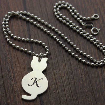 personalized Tiny Cat Initial Pendant Necklace Silver - Name My Jewelry ™
