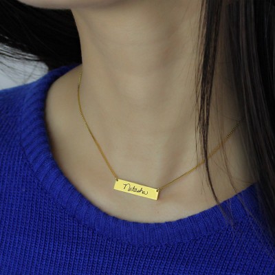 Custom Necklace Signature Bar Necklace Handwritring 18ct Gold Plated - Name My Jewelry ™