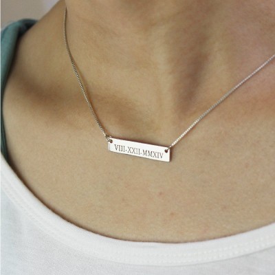 Custom Roman Numeral Bar Necklace Sterling Silver - Name My Jewelry ™