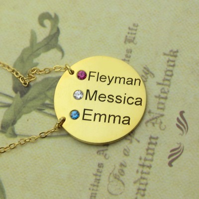 Disc Birthstone Family Names Necklace in 18ct Gold Plated  - Name My Jewelry ™