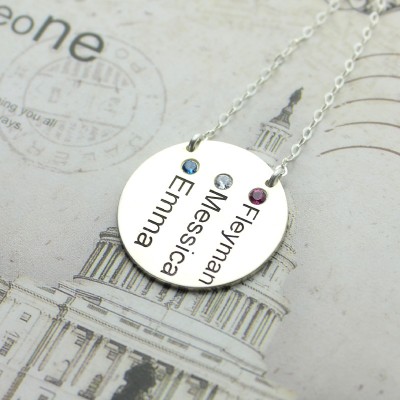 Disc Necklace With Names  Birthstones Silver  - Name My Jewelry ™
