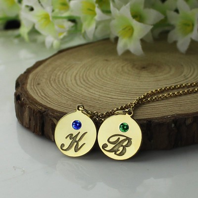 Engraved Initial  Birthstone Disc Charm Necklace 18ct Gold Plated  - Name My Jewelry ™
