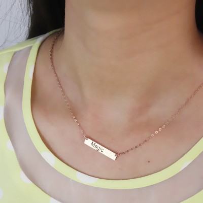 Engraved Name Bar Necklace with Icons 18ct Rose Gold Plated - Name My Jewelry ™