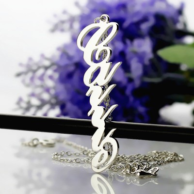 Solid White Gold 18ct personalized Vertical Carrie Style Name Necklace - Name My Jewelry ™