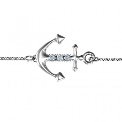 personalized Anchor Bracelet with Three Stones  - Name My Jewelry ™
